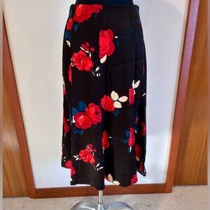 Club Monaco Black & Red Floral Midi Skirt - Size L